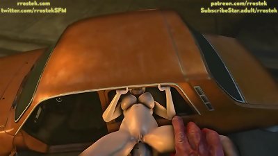 Rachel pounded by meaty demon Monster through car 3 dimensional animation